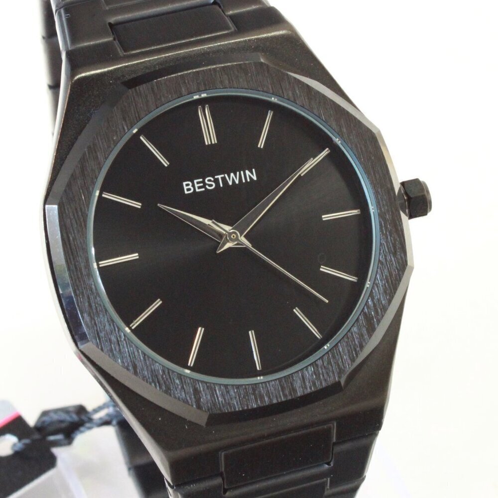 Men's Sports Watch Integrated Bracelet Blacked Out Quartz 41.5mm - Picture 8 of 13